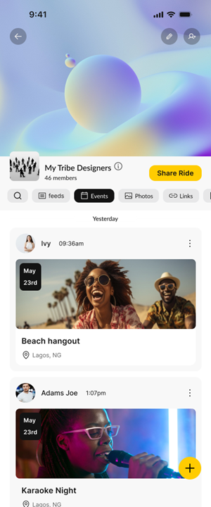 ClanApp community events screen